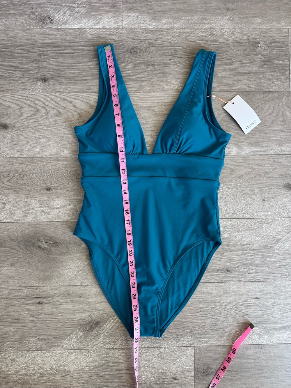 Quince Italian Plunge One Piece Swimsuit Lagoon Teal Blue Size Medium - Picture 8 of 9